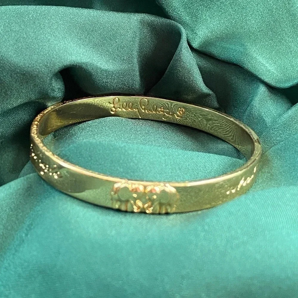 Lilly Pulitzer Gold Tone Lucky Elephant Jungle Bangle 7”